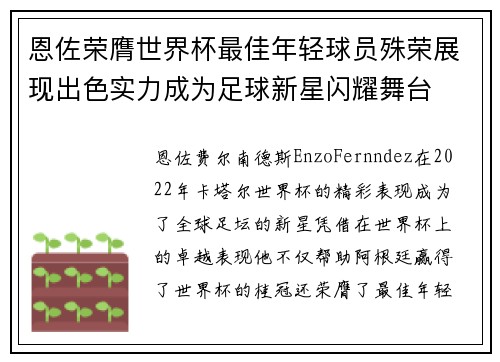 恩佐荣膺世界杯最佳年轻球员殊荣展现出色实力成为足球新星闪耀舞台